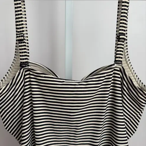 Nip Tuck Swim One Piece Ruched Swimsuit Black White Striped Size 10