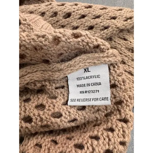 Faded Rose Light Brown Zipper Closure Open Knit Long Sleeve Hoodie Sweater XL