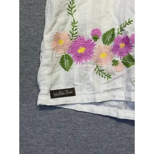 Matilda Jane Women's White Floral Embroidered Short Sleeve cotton blouse XXL