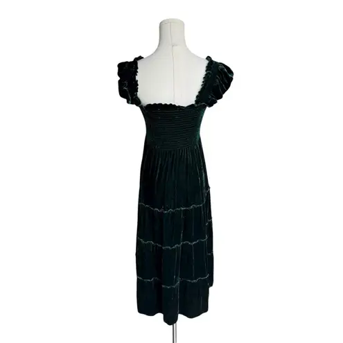 Hill House Home - Velvet Nap Dress Ellie Green Smocked Tiered Midi Sz XS