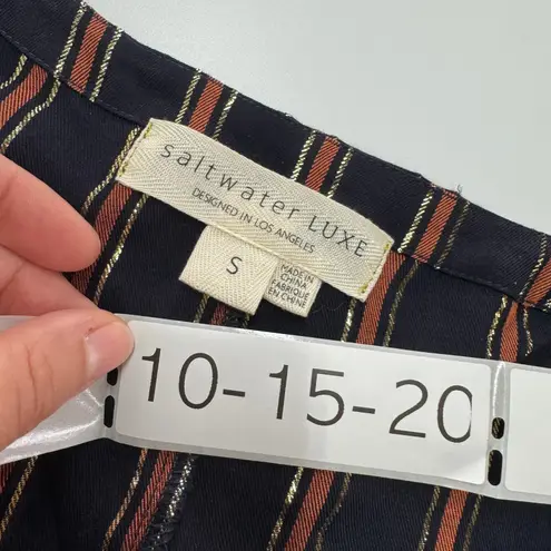 Saltwater Luxe Dress Womens Small Blue Metallic Striped Mini Tie Waist