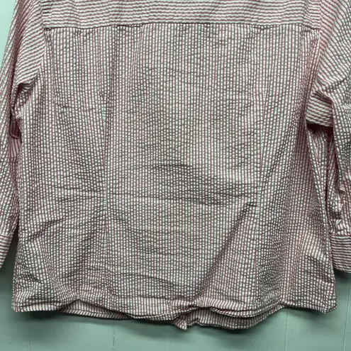 L.L.Bean  Button Front Pink 3/4 Sleeve Wome's Striped Top Size Large Bre…