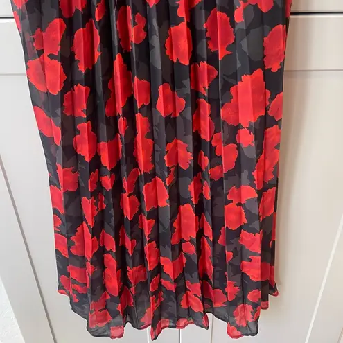 The Kooples  Floral Pleated Black Red Absract Roses Maxi Longsleeve Dress Scarf