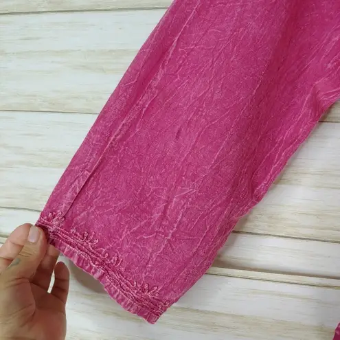 Mexicali Fuschia Pink Boho Acidwash Embroidered Blouse Size M