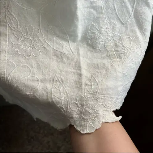 Tweeds White Linen Rayon Floral Embroidered Hem Lined Maxi Dress Size 12