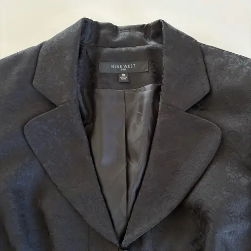 Nine West  Black Floral Jacquard Button Down Blazer Jacket Size 10