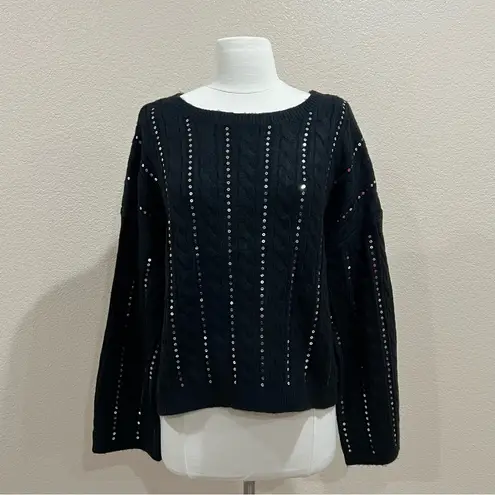 Adyson Parker Black Cable Knit Sequin Striped Sweater Size Large
