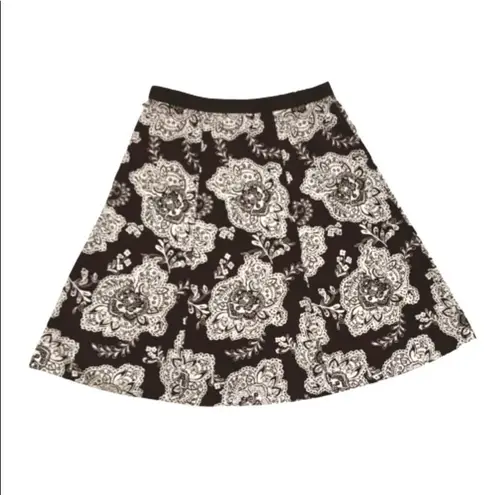 Talbots  Skirt Brown White Paisley Floral Cotton A-Line Flare Circle Skirt Size 8