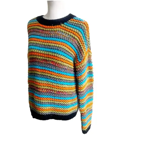 Sundance Crochet Chunky Knit Sweater Size Medium Crew Neck Colorful Cabin Core