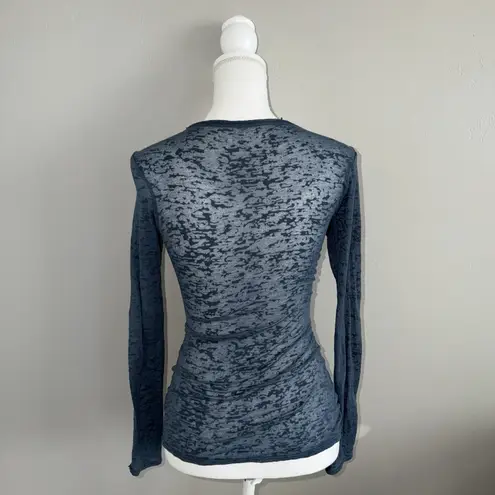 V Christina Y2K Burnout Long Sleeve Top Sz S Rhinestone Peace Sign Graphic Tee Blue