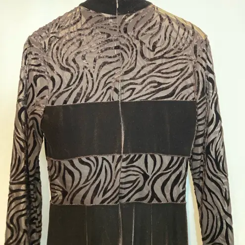 Vintage! Velvet Brown Sheer Zebra Stripe Print Bandeau Long Sleeves Jumpsuit