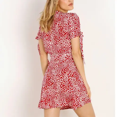 Rue Stiic Laguna Mini Dress Red Hearts Size Small Tie Sleeves