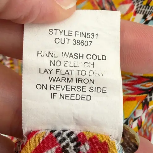 Anthropologie Fig & Flower Geometric Print Lace Back Sleeveless Button Top Small Orange