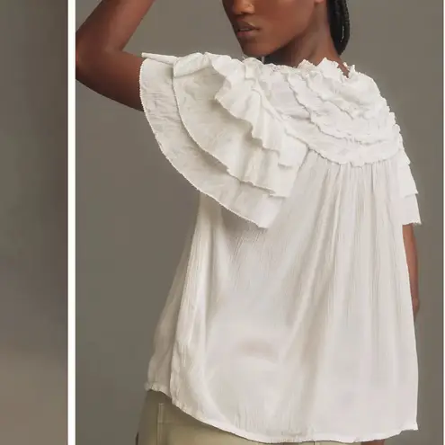 Maeve ANTHROPOLOGIE Short-Sleeve Ruffle Yoke Blouse Size Large NWT
