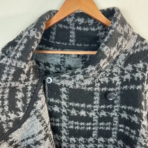 Tahari Cardigan Sweater 1X Women Black Gray Knit Wool Blend Longline Button