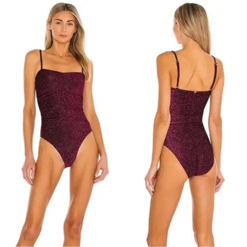 PQ Swim Garnet Ruched One Piece Women’s Strapless Burgundy Swimsuit Size Small Red