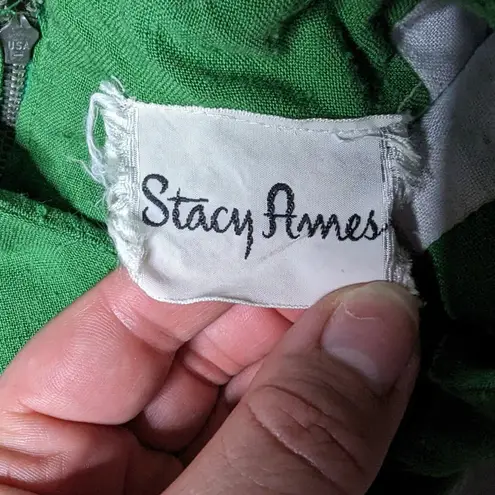 Vtg 1960s Stacy Ames Blue Green Color Block Knee Length Belted Sheath Dress S 4