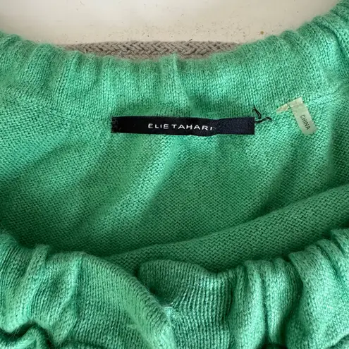 Elie Tahari Light Green Silk Cashmere Elbow Sleeve Cardigan Sweater Size Medium