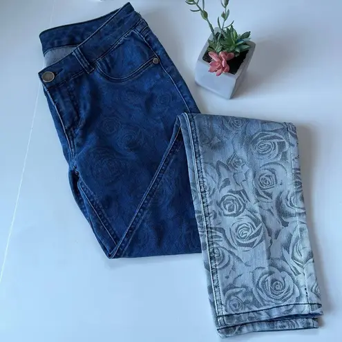 Bebe 2B  Hombre Floral Womens Skinny Jeans Size 30 Low Rise Denim Blue Stretch