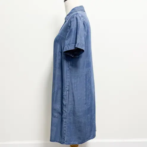 J Jill Blue Bandana Print Short Sleeve Collared V Neckline Button Up Shirt Dress Size M