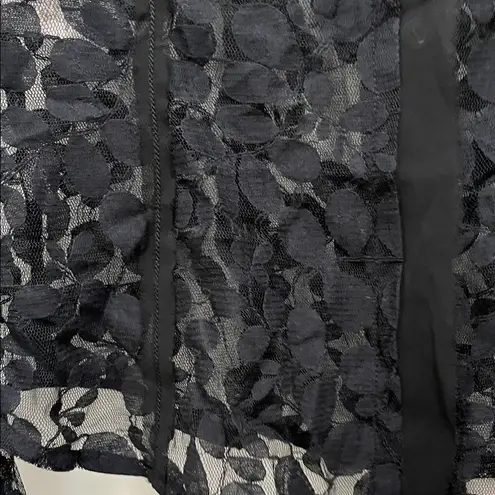 Rachel Rachel Roy Black Leaf Printed Sheer Mesh Lace Long Sleeve Blouse