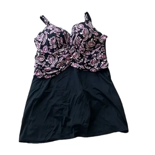 Swimsuits for all power suit swimdress one piece skirted size 24 Black