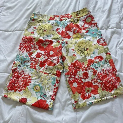 Valerie Stevens Womens 14P Floral Floral Red Yellow Pants Office Spring Summer