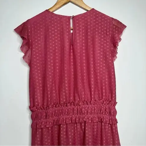 Ella Moon Mauve Pink Swiss Dot Overlay Smocked Ruffle Waist Dress Size Medium