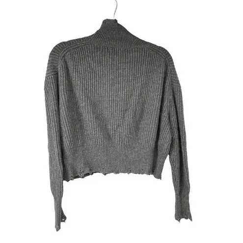 Jolie Gray Distressed Mock Neck Sweater