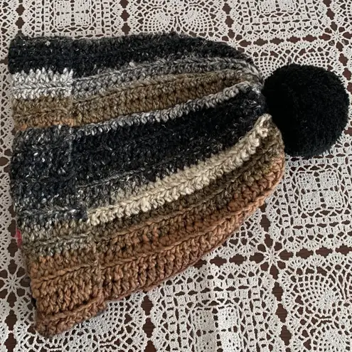 Handmade Hand Crocheted Ladies Hat Cap Beanie Black Brown Pink One Size Warm Winter Wear