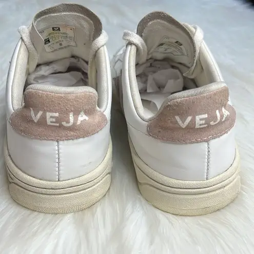 VEJA White and Babe Pink V-12 Sneakers