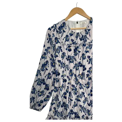 Jason Wu Dress Womens 10 White Blue Silk Floral Ruffle Mini Long Sleeve Designer