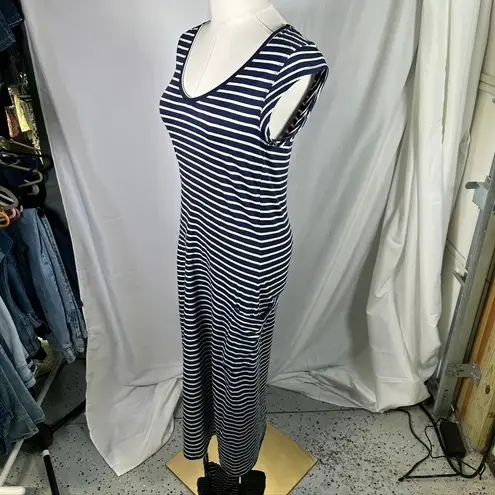 Toad&Co Eco Organic Cotton Blend Striped Midi Dress Navy White Small Nautical Blue