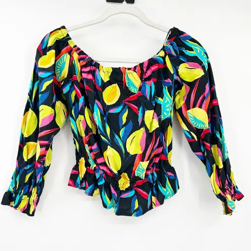 NWT Tabitha Brown x Target Womens Linen Lemon Print Bardot Off Shoulder Top XXS Yellow