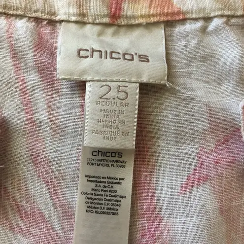 Chico's  Wide Leg Leaf Print Pants Large 14 2.5 Linen Tropical Beach Pockets