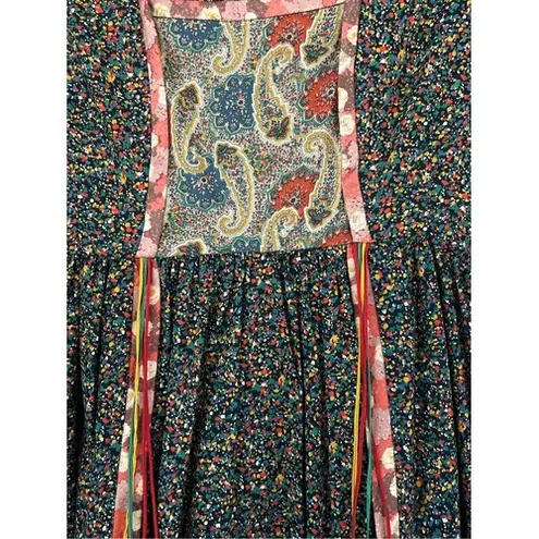 T6 Vintage PJ Walsh New York Floral Paisley Boho Prairie Midi Dress Women's Black Size undefined