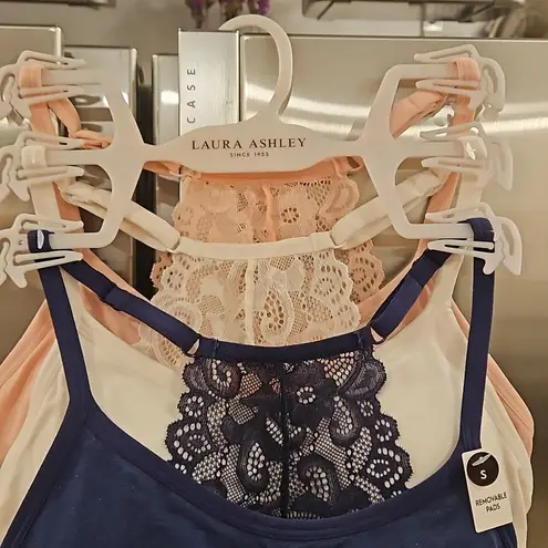 Laura Ashley π Padded Lace Back Bralettes (3 Pk) Navy Blue Pink White Small NWT