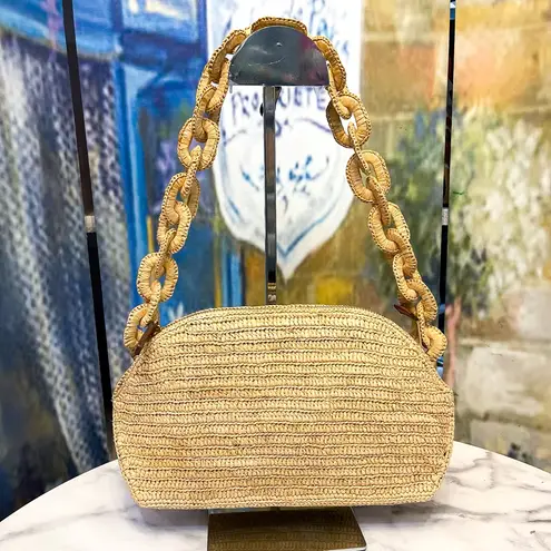 Sézane Isabelle Raffia Embroidered Daisy Bag Chain Flowers Cream White EUC