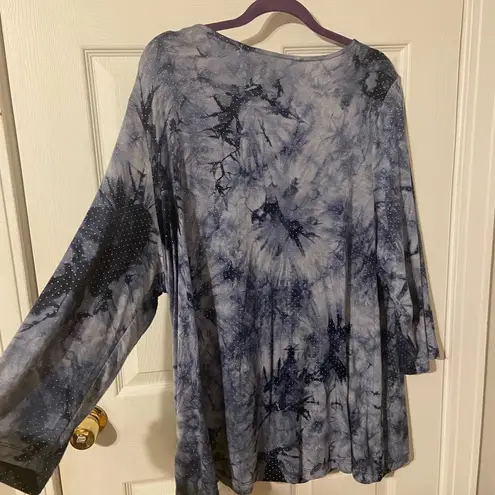Ruby Rd 1X Women's Blue Tie-Dye Top
