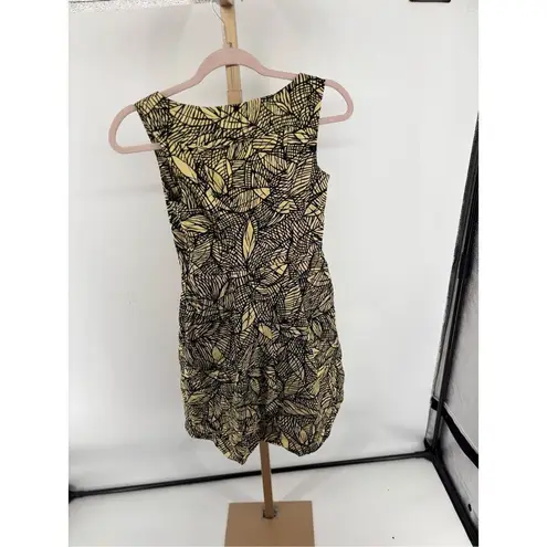 Anthropologie Weston Wear Emerging Leaves Sleeveless Dress Size 2 Yellow Black