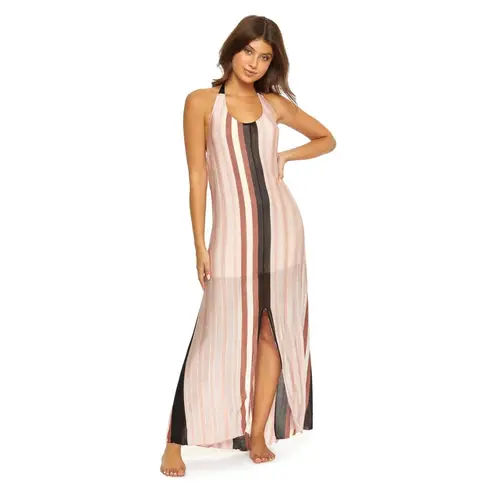 PilyQ Swim Papaya Faith Long Maxi Dress Womens XS Small Striped Pink
