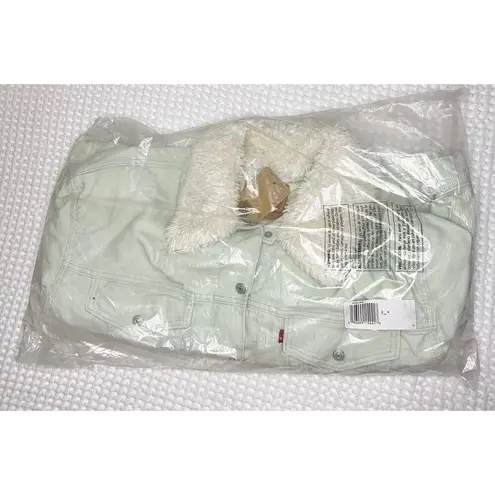 Levi's  Jacket Women's 2X Plus Lime Green Sherpa Baby Baggy Trucker Coat  D1