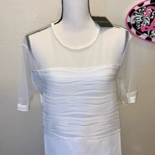 NWT Marisa Kenson white sheer lace & faux leather blouse Size L
