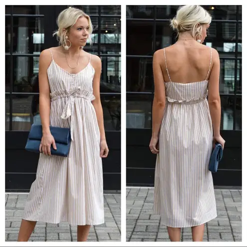 Line and Dot Ryline Poplin Sundress Small Beige White Stripe NWT