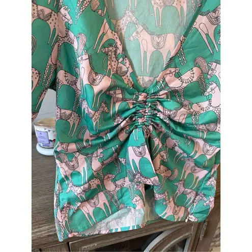 Zero Degrees Celsius Top Green Pink Size Small