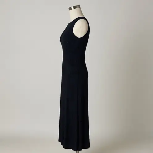 Ronni Nicole 90s Black Beaded Velvet Leaf Evening Gown Dress w/ Scarf Wrap Sz 4