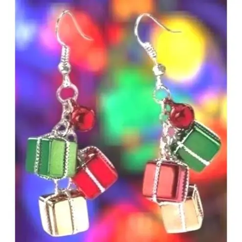 Christmas Gift Earrings Dangle Hooks New Festive Presents Holiday Party … Red
