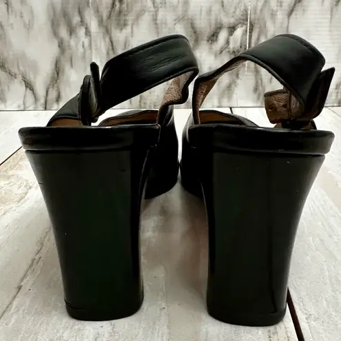 Salvatore Ferragamo Black Leather Slingback Block Heels Office Siren Classic Vtg