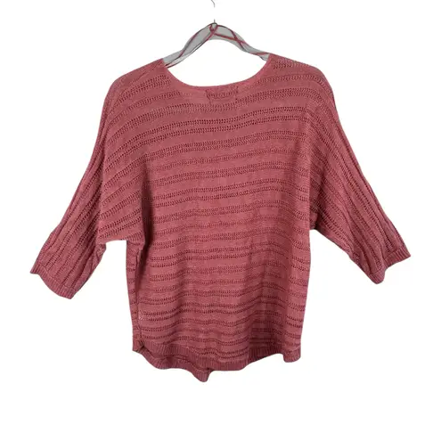 Tahari 100% Linen Pink 3/4 Dolman Sleeve Open Knit Lightweight Sweater Size S