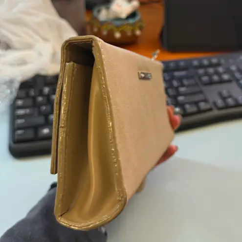 Nina Ricci Leather Beige/Taupe Wristlet Clutch Tan